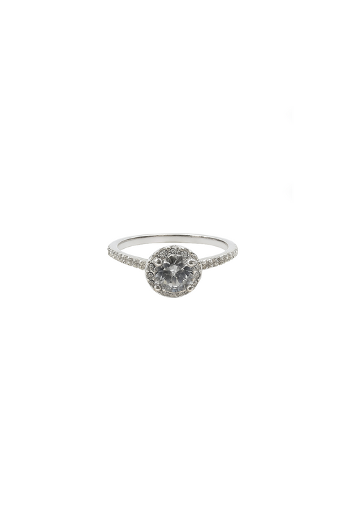 ANILLO CON CIRCON HALO REDONDO CLASICO